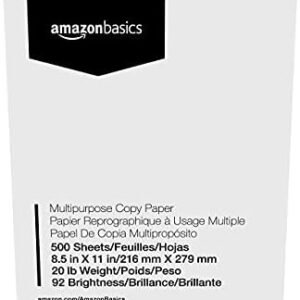 Amazon Basics Multipurpose Copy Printer Paper, 8.5" x 11", 20 lb, 3 Reams, 1500 Sheets, 92 Bright, White  Office Products