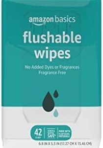 Amazon Basics Flushable Adult Toilet Wipes, Fragrance Free, 126 Count (3 Packs of 42) Packaging May Vary