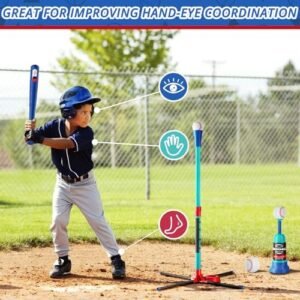 3-in-1 Baseball Set Kids Sports Toy Hanging Batting Tee + Stand Set for Toddlers & Youth Adjustable Height with Auto Ball Launcher 6 balls 2 Bats Outdoor&Indoor Toys Birthday Gifts for 3-12 years old