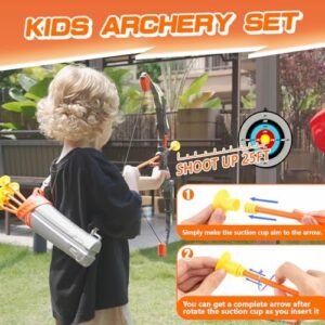 Kids Bow and Arrow Toy Set, LED Light Up Archery Toys with 8 Suction Cups Arrows, Outdoor Indoor Shooting Games Toys for 6 7 8 9 10 11 12 Year Old Boys Grils Birthday Gifts