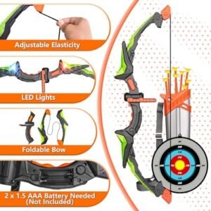 Kids Bow and Arrow Toy Set, LED Light Up Archery Toys with 8 Suction Cups Arrows, Outdoor Indoor Shooting Games Toys for 6 7 8 9 10 11 12 Year Old Boys Grils Birthday Gifts