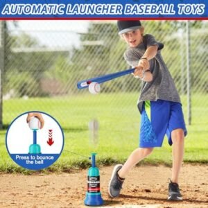 3-in-1 Baseball Set Kids Sports Toy Hanging Batting Tee + Stand Set for Toddlers & Youth Adjustable Height with Auto Ball Launcher 6 balls 2 Bats Outdoor&Indoor Toys Birthday Gifts for 3-12 years old