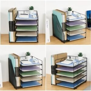 LEKETREE Desk Organizers and Accessories, 5-Tier Paper Letter Tray Organizer with File Holder, Desktop Organizer for Office Supplies, Office Desk Accessories & Workspace (Black)  Office Products