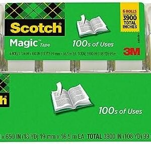 Scotch Magic Tape, Invisible, Home Office Supplies and Back to School Supplies for College and Classrooms, 6 Rolls with 6 Dispensers