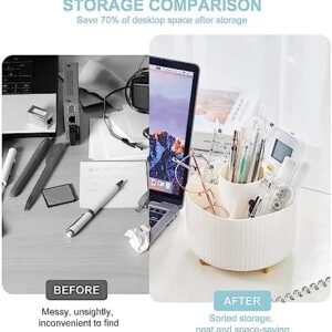 Pencil Holder For Desk,5 Slots 360°Degree Rotating Desk Organizers And Accessories,Desktop Storage Stationery Supplies Organizer, Cute Pencil Cup Pot For Office, School, Home (B-White)