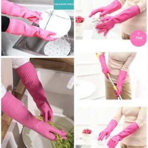 Bamllum 3 Pairs of Rubber Dishwashing Gloves for Kitchen and Household Cleaning – Long Cuff 15", Reusable, Flexible Long-lasting and Non-Slip (Red+Yellow+Green, X-Large)