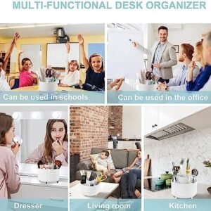 Pencil Holder For Desk,5 Slots 360°Degree Rotating Desk Organizers And Accessories,Desktop Storage Stationery Supplies Organizer, Cute Pencil Cup Pot For Office, School, Home (B-White)