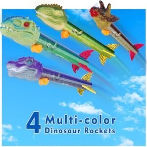 Gizzjoy Dinosaur Toy Rocket Launcher for Kids - Launch Up to 100 Ft, 4 Rockets, Outdoor Outside Toys for Kids, Dinosaur Toys, Birthday Gifts for 3 4 5 6 7 8-12 Year Old Boys Girls  Toys & Games