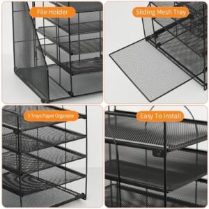 LEKETREE Desk Organizers and Accessories, 5-Tier Paper Letter Tray Organizer with File Holder, Desktop Organizer for Office Supplies, Office Desk Accessories & Workspace (Black)  Office Products