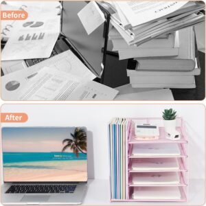 LEKETREE Desk Organizers and Accessories, 5-Tier Paper Letter Tray Organizer with File Holder, Desktop Organizer for Office Supplies, Office Desk Accessories & Workspace (Black)  Office Products
