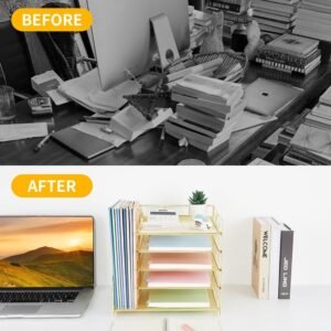 LEKETREE Desk Organizers and Accessories, 5-Tier Paper Letter Tray Organizer with File Holder, Desktop Organizer for Office Supplies, Office Desk Accessories & Workspace (Black)  Office Products