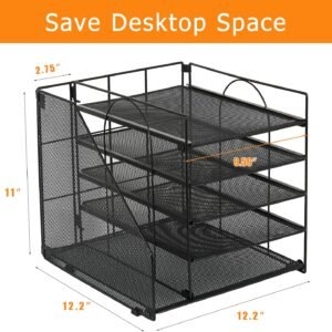 LEKETREE Desk Organizers and Accessories, 5-Tier Paper Letter Tray Organizer with File Holder, Desktop Organizer for Office Supplies, Office Desk Accessories & Workspace (Black)  Office Products