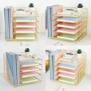 LEKETREE Desk Organizers and Accessories, 5-Tier Paper Letter Tray Organizer with File Holder, Desktop Organizer for Office Supplies, Office Desk Accessories & Workspace (Black)  Office Products