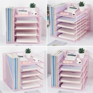 LEKETREE Desk Organizers and Accessories, 5-Tier Paper Letter Tray Organizer with File Holder, Desktop Organizer for Office Supplies, Office Desk Accessories & Workspace (Black)  Office Products