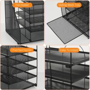 LEKETREE Desk Organizers and Accessories, 5-Tier Paper Letter Tray Organizer with File Holder, Desktop Organizer for Office Supplies, Office Desk Accessories & Workspace (Black)  Office Products